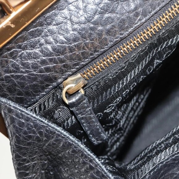 PRADA Gamaguchi Hand Bag Leather Black Gold Auth yk19666V - Picture 12 of 16
